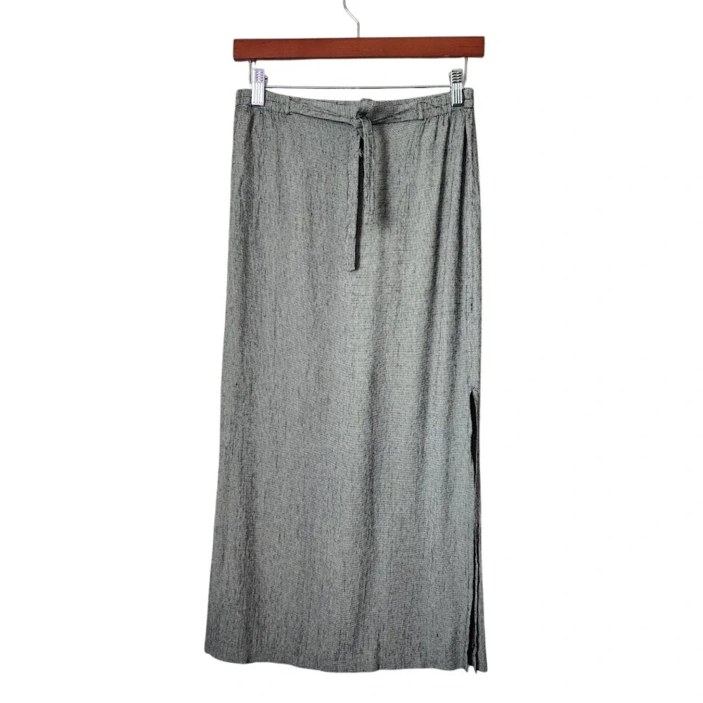 VINTAGE micro gingham midi Skirt Side Slit Tie Waist Casual Minimalist 90s